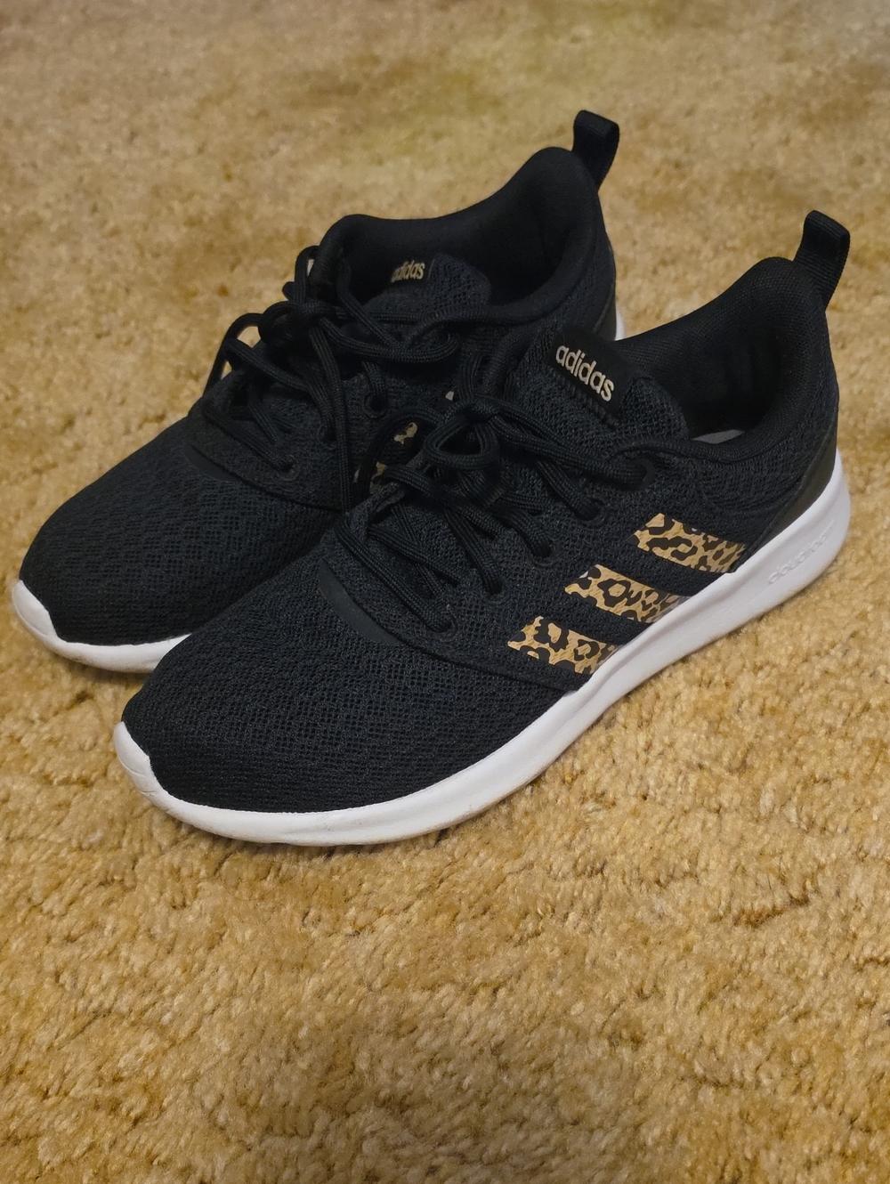 adidas Black Women's Running Sneakers with Leopard Stripe Detail
